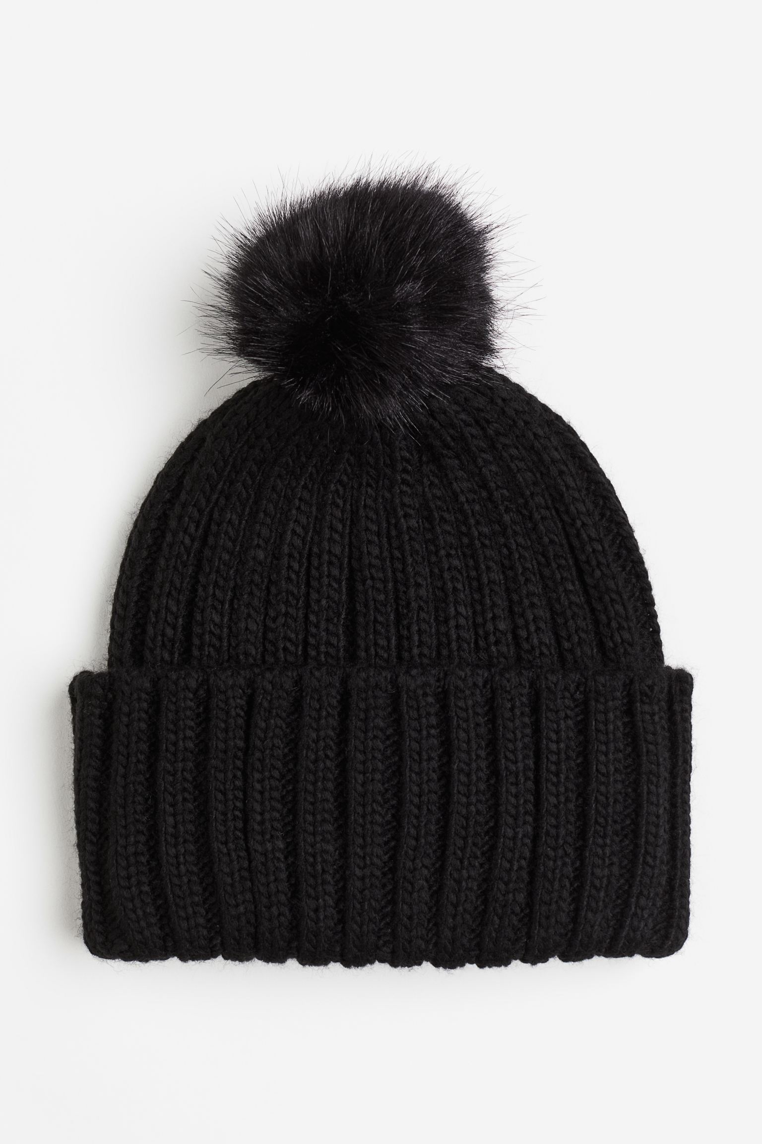 Шапка H&M Rib-knit Pompom, черный