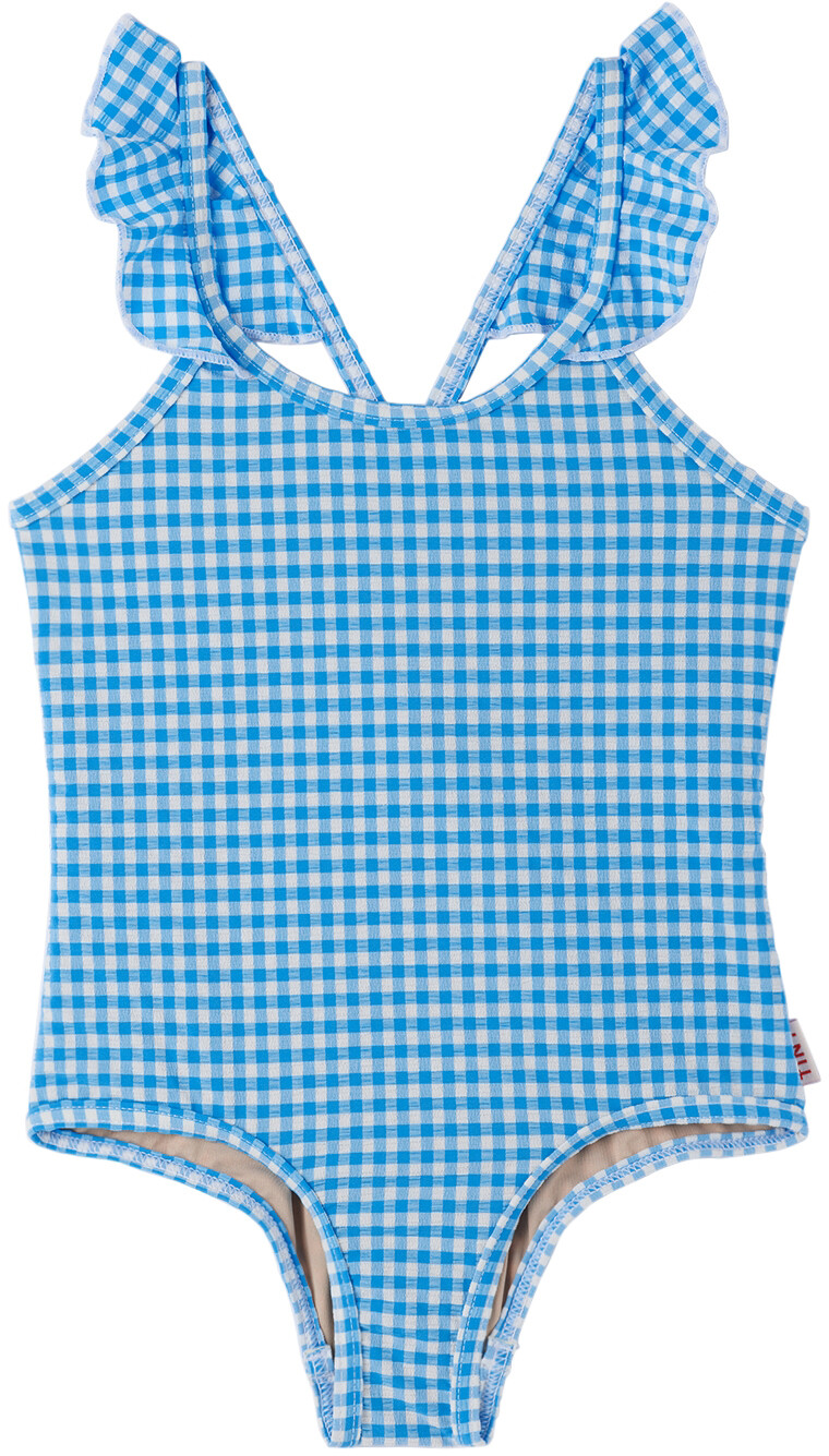 

Голубой купальник Vichy с оборками и ремешками TINYCOTTONS