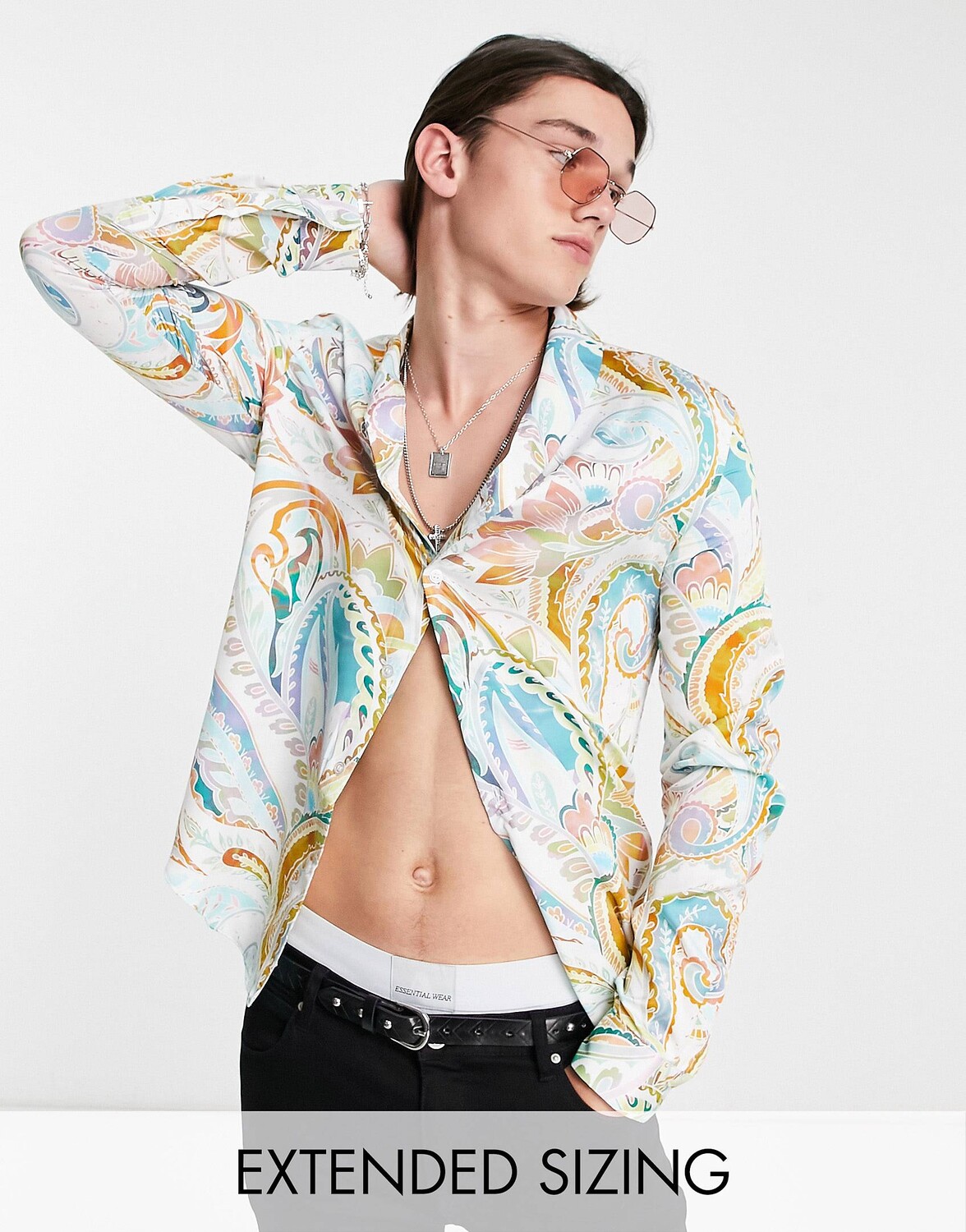 

Классическая атласная рубашка с принтом пейсли ASOS DESIGN