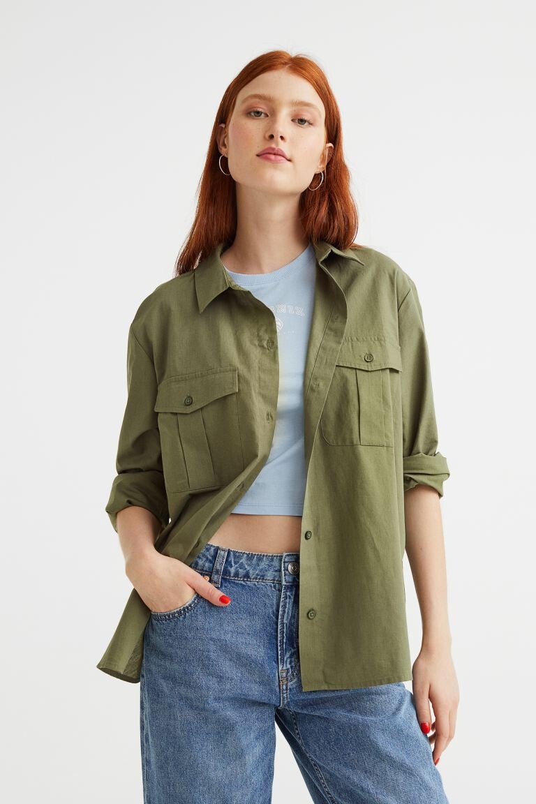

Рубашка из поплина H&M, хаки зеленый