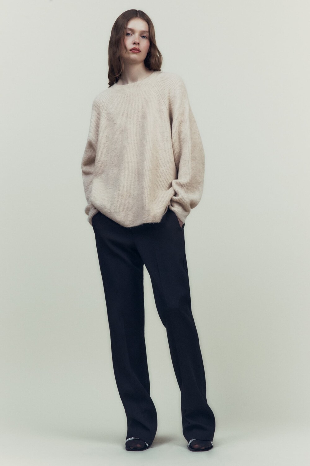 

Базовый трикотажный свитер ZARA, экру