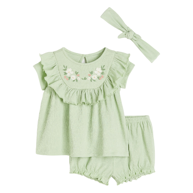 Костюм детский H&M Cotton, 3 предмета, светло-зеленый платье из хлопка с вышивкой рукава с воланами 9 мес 71 см синий