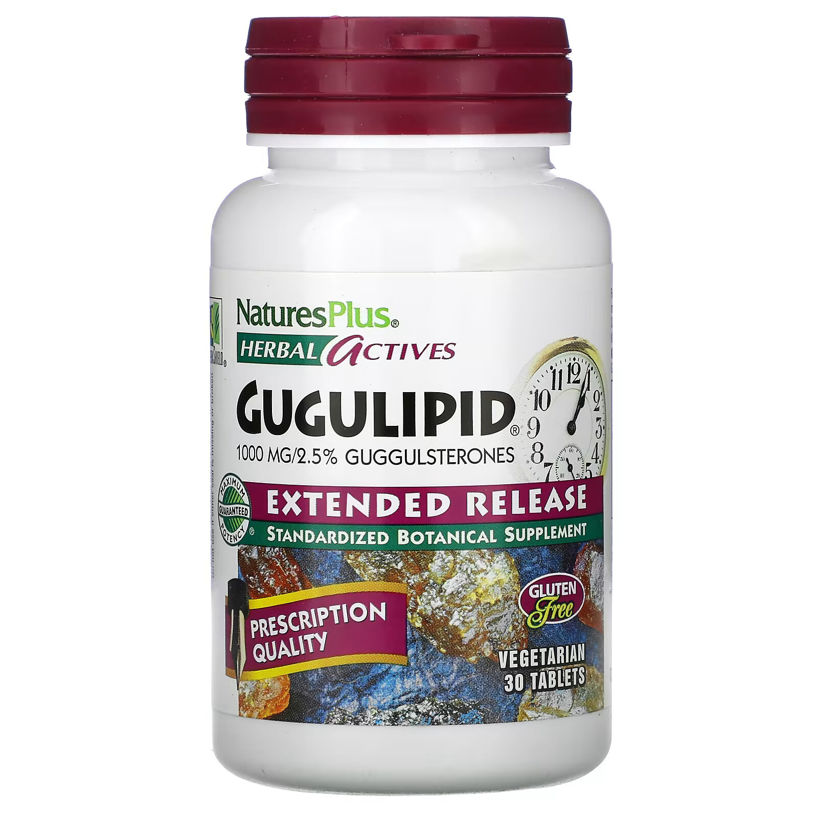цена NaturesPlus, Herbal Actives, Gugulipid, с замедленным высвобождением, 1000 мг, 30 вегетарианских таблеток
