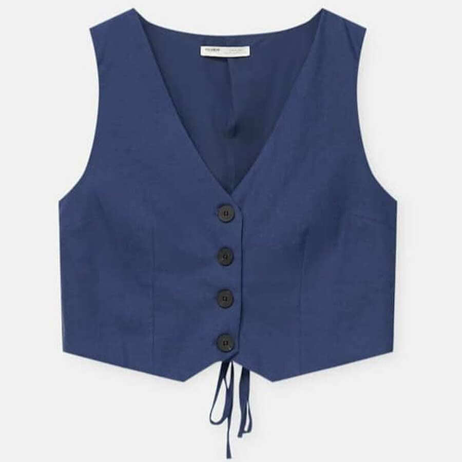 

Жилет Pull&Bear Smart Linen Blend, темно-синий