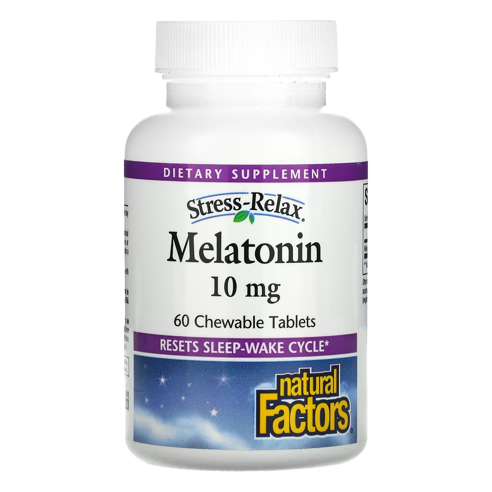 Natural Factors Stress-Relax мелатонин 10 мг, 60 жевательных таблеток пищевая добавка natural factors stress relax 120 жевательных таблеток
