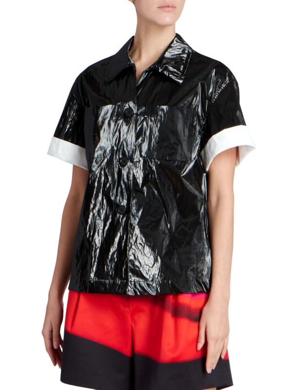 

Лакированная рубашка Dries Van Noten с короткими рукавами, черный