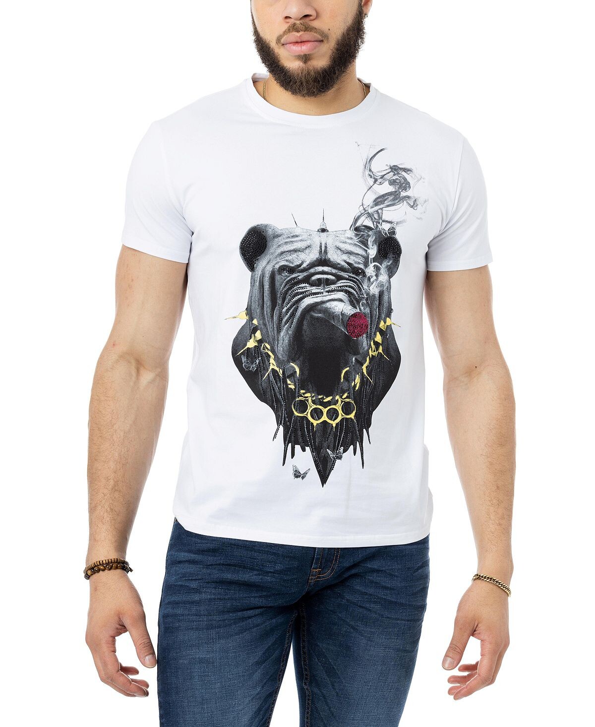 

Мужская футболка со стразами cigar bulldog X-Ray, белый
