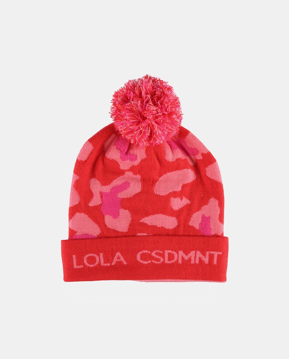 

Шапка-бини с помпоном и двухцветным животным принтом Lola Casademunt, фуксия