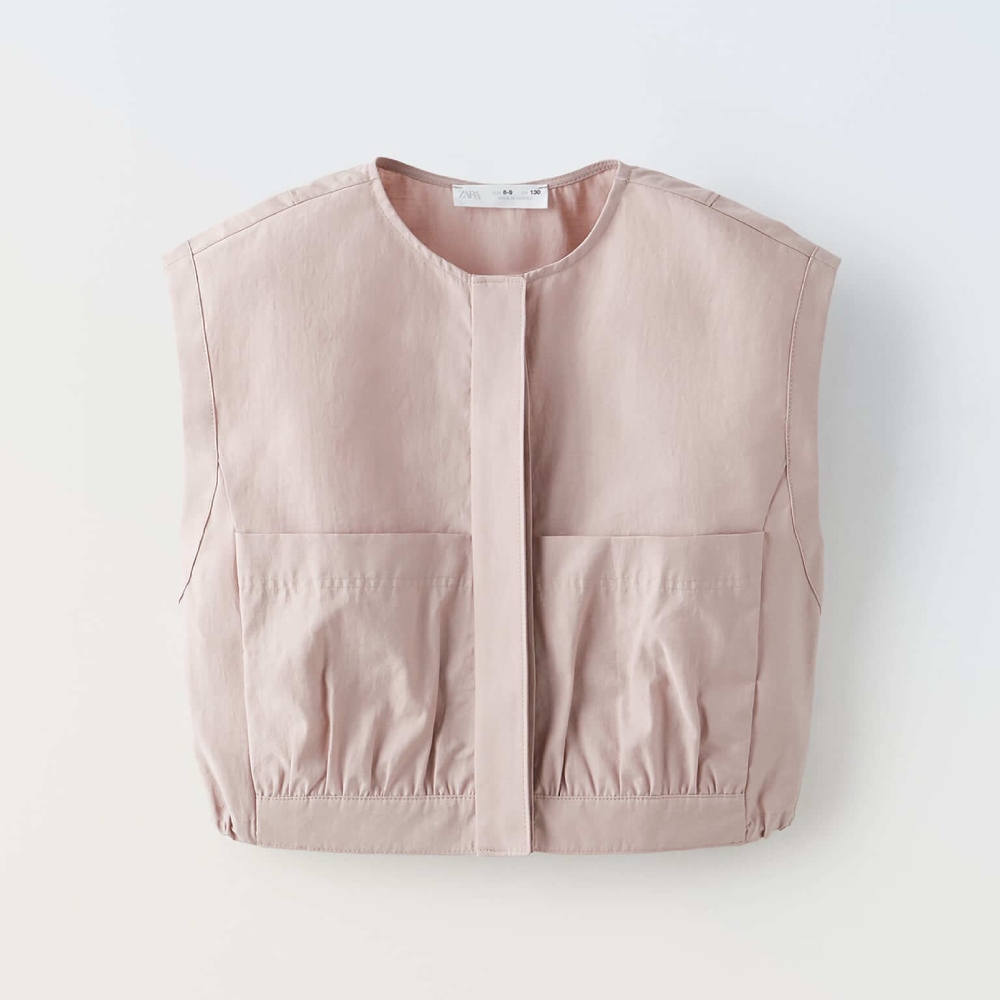 куртка zara technical with pockets серовато коричневый Жилет для девочек Zara Technical With Pockets, пыльный розовый