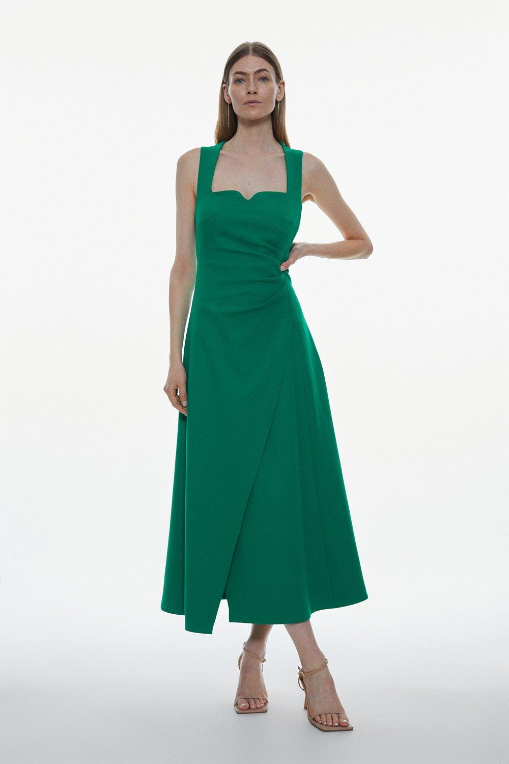 Платье со складками из структурированного крепа Karen Millen, зеленый