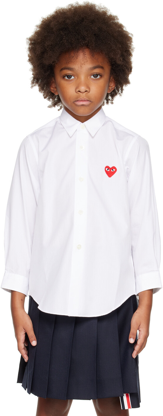 

Детская белая рубашка с сердечками Comme des Garçons Play, Белый