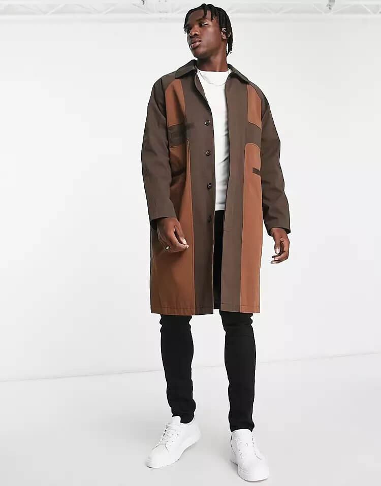 

Плащ Topman Deconstructed Mac With Contrast Pannel, коричневый