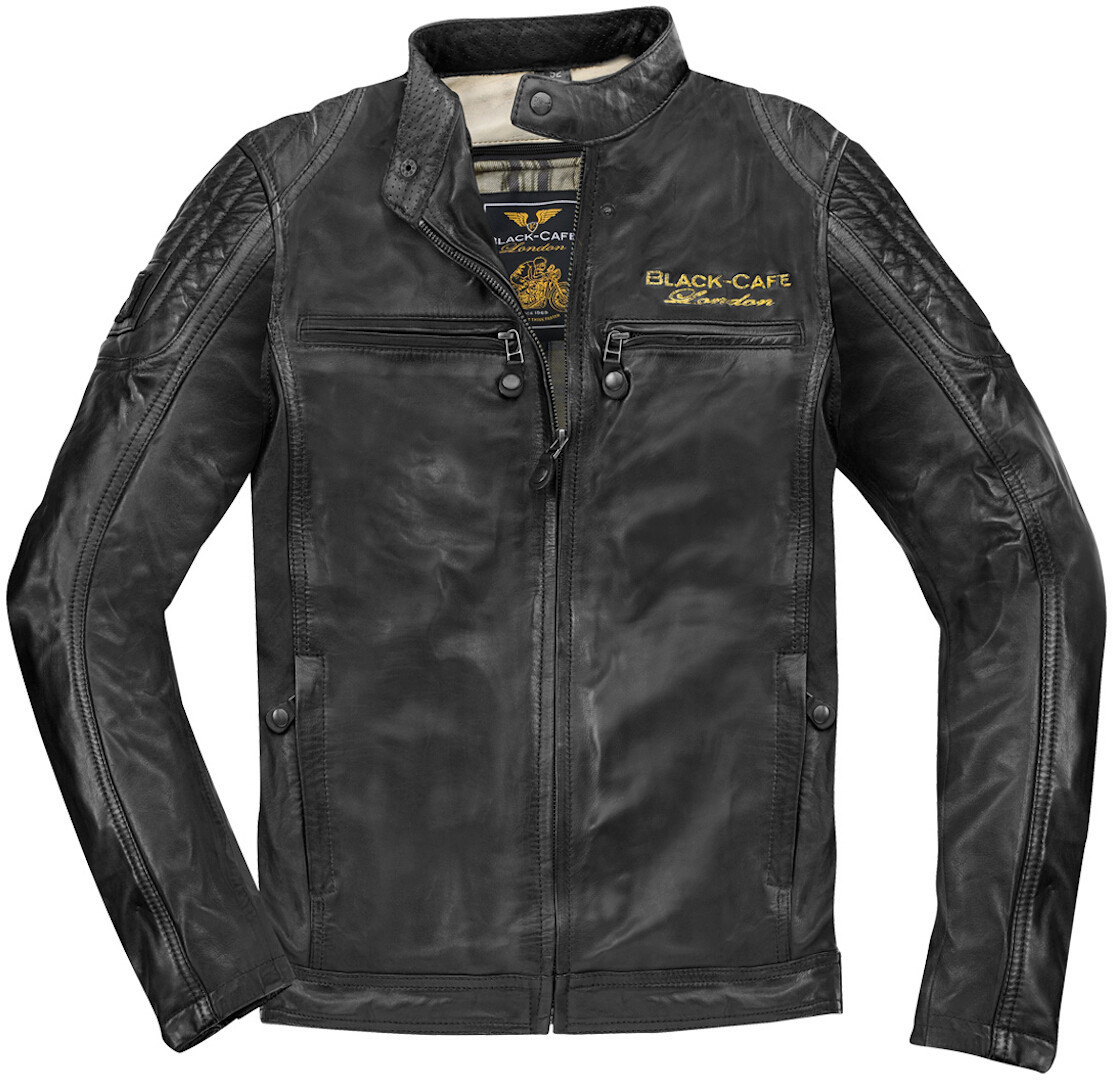 цена Мотоциклетная кожаная куртка Black-Cafe London Miami с логотипом, черный