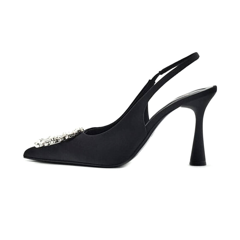 

Туфли Zara Embellished Heeled Slingback, чёрный