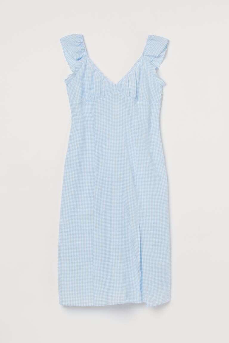 

H&M+ Платье с разрезом, голубой/клетка