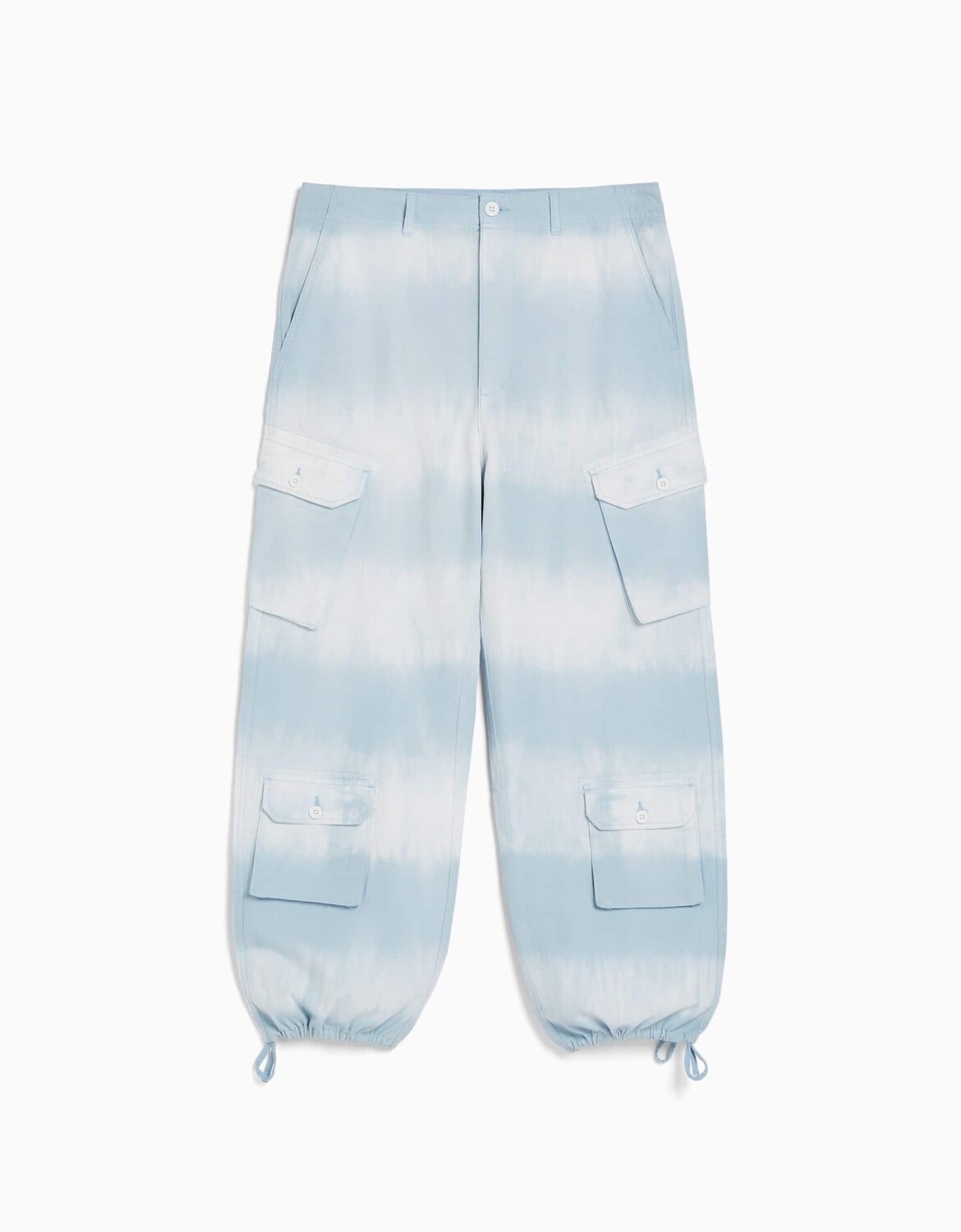 

Брюки Bershka Tie-dye Cotton Cargo, белый/голубой