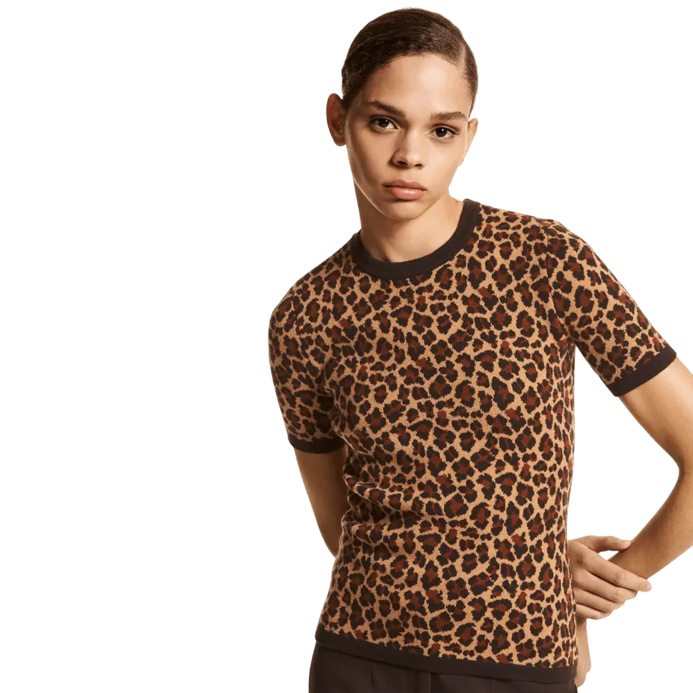 

Свитер Michael Kors Leopard Jacquard Cashmere Short-Sleeve, коричневый