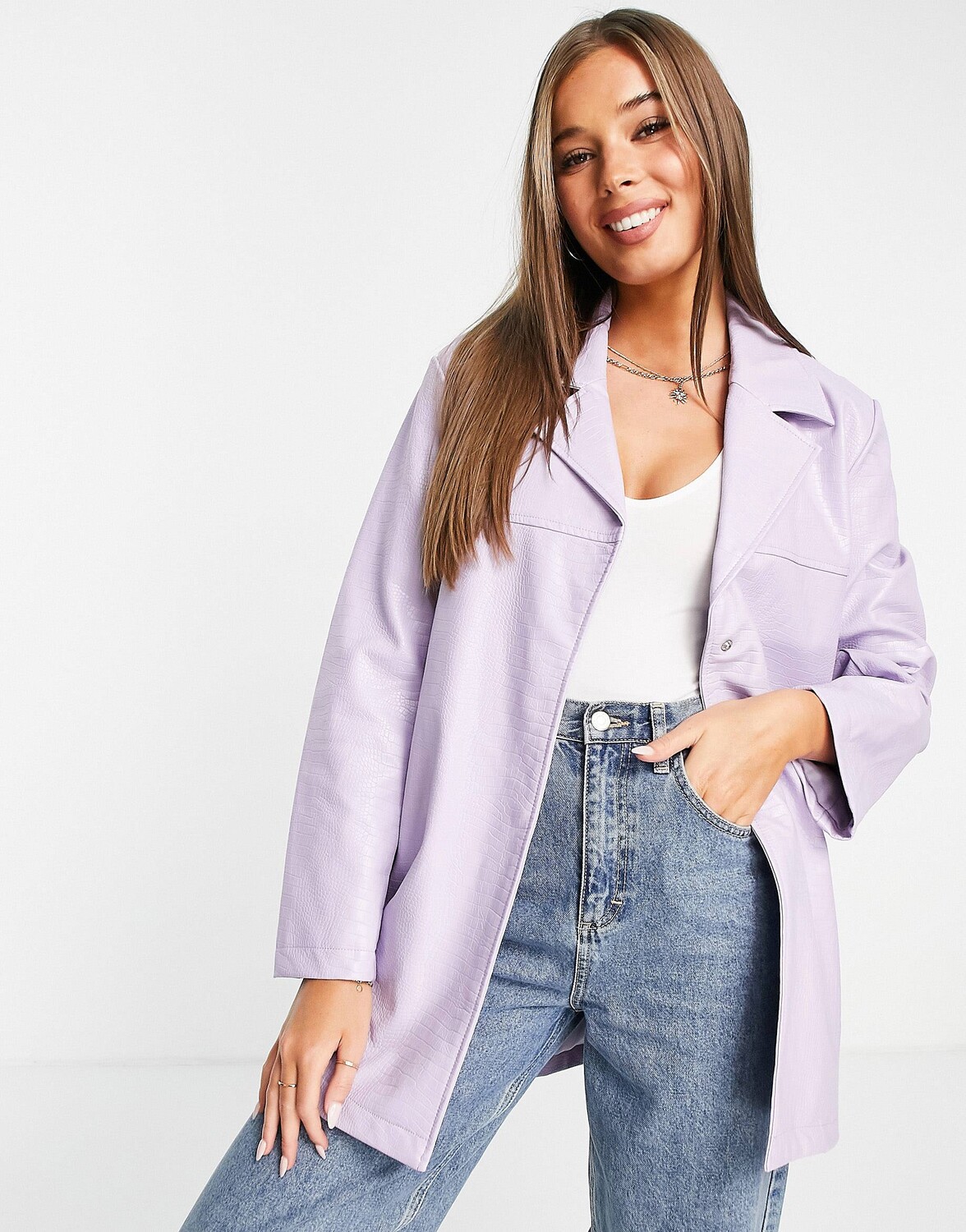 

Сиреневая куртка из искусственной кожи с поясом ASOS DESIGN, Фиолетовый