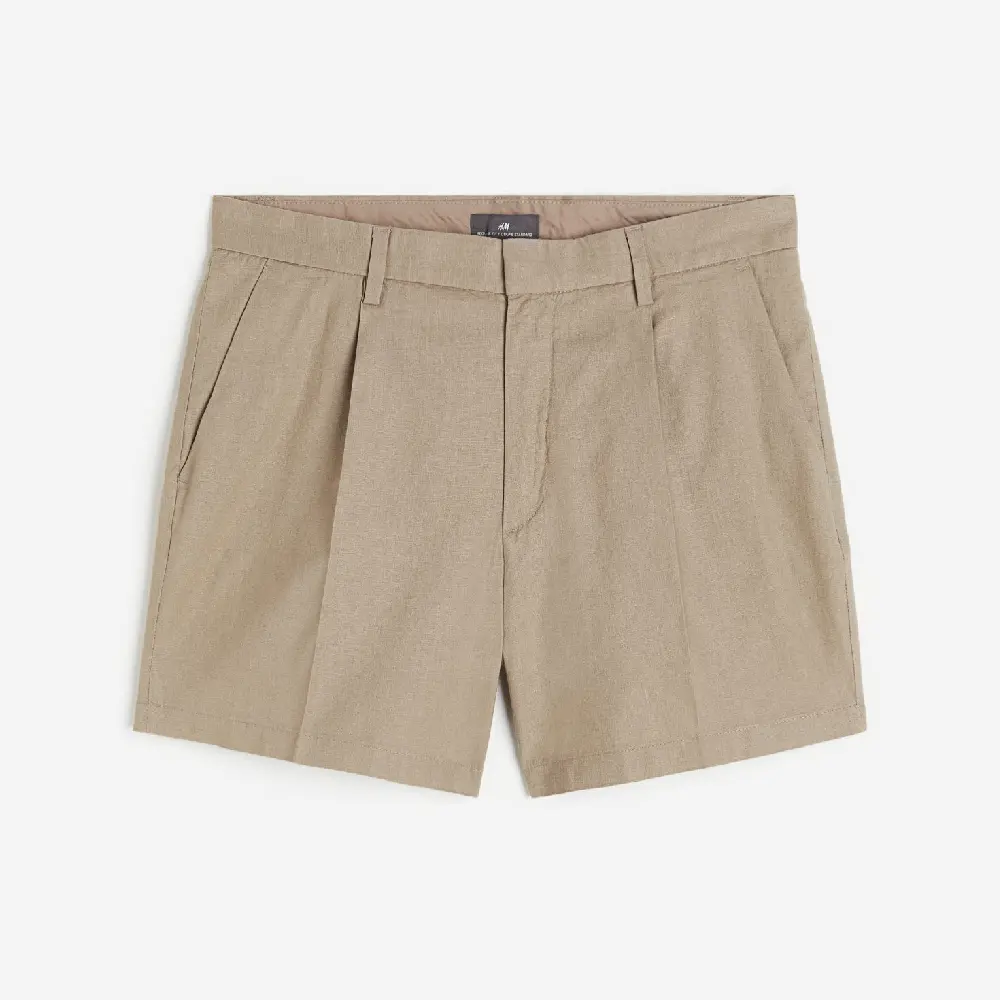 

Шорты H&M Regular Fit Linen-blend Tailored-look, серо-коричневый
