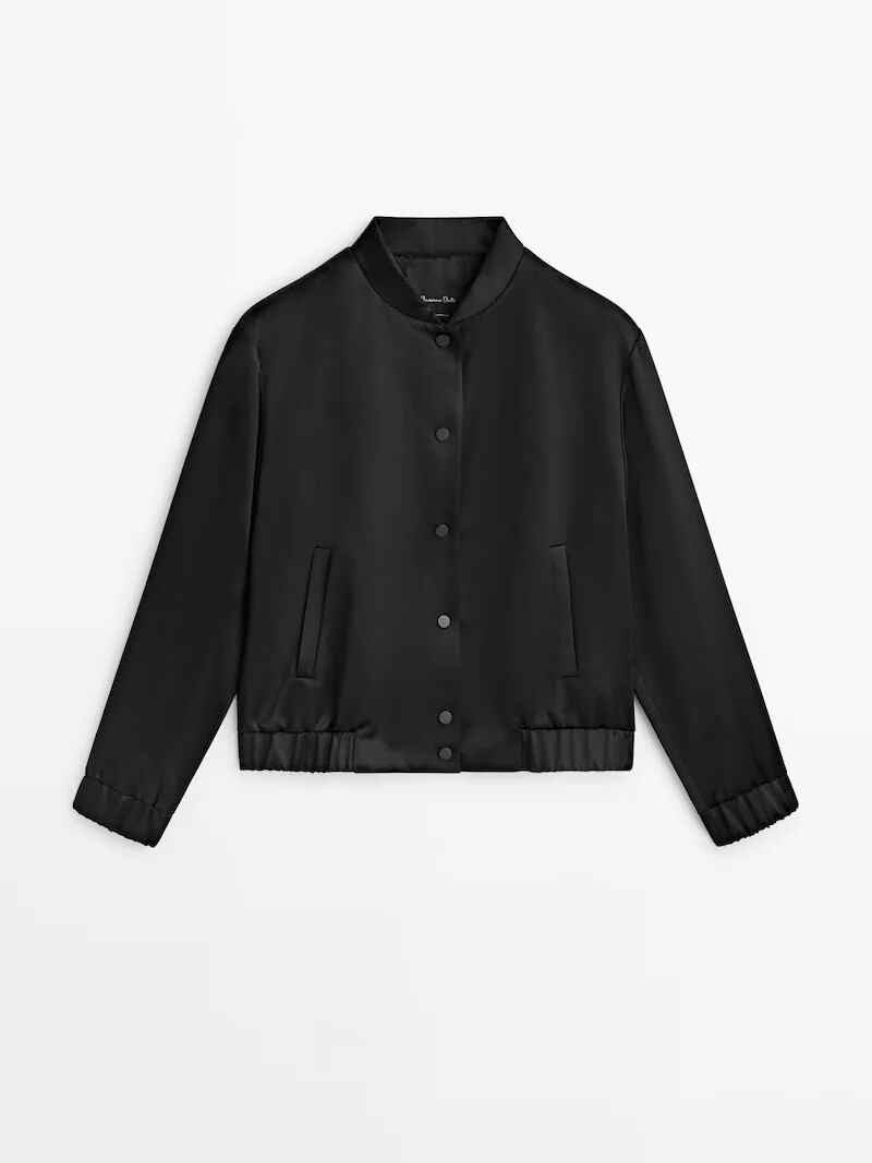 

Атласный бомбер Massimo Dutti , черный