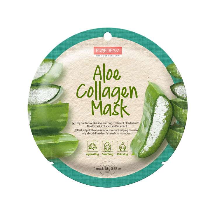 Purederm Aloe Collagen Mask Коллагеновая тканевая маска Алоэ 18г маска для лица cos w маска для лица с экстрактом алоэ вера увлажняющая и успокаивающая