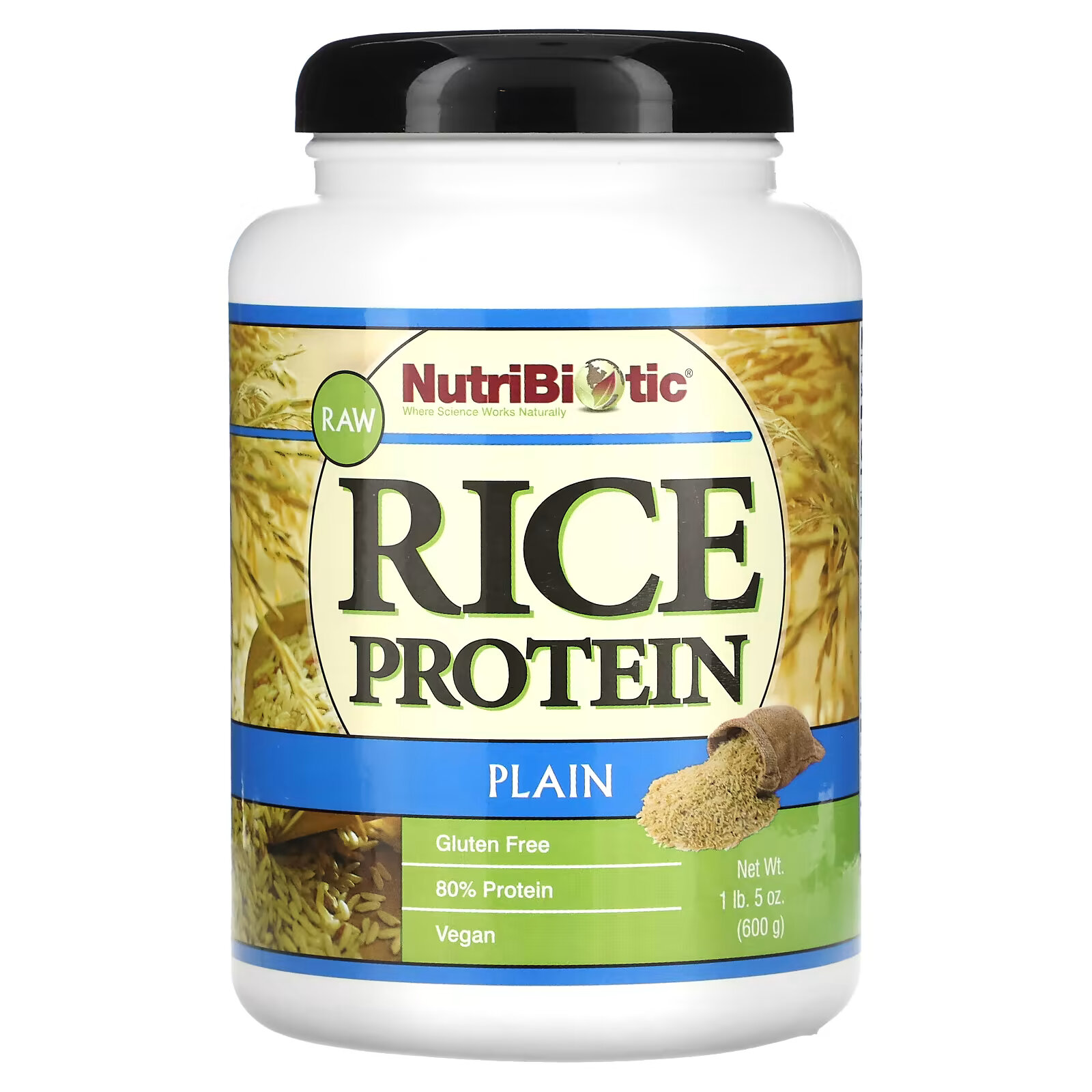 NutriBiotic, Сырой простой рисовый белок, 1 фунт 5 унций (600 г) nutribiotic сырой натуральный рисовый белок с ванилью 3 фунта 1 36 кг