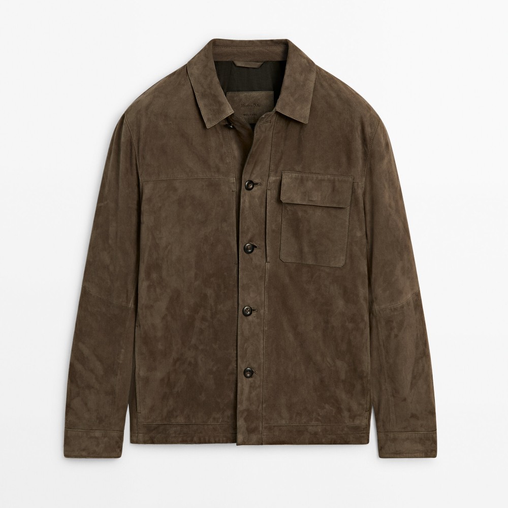 Куртка-рубашка Massimo Dutti Suede With Chest Pocket, серый куртка рубашка massimo dutti cotton with chest pocket хаки