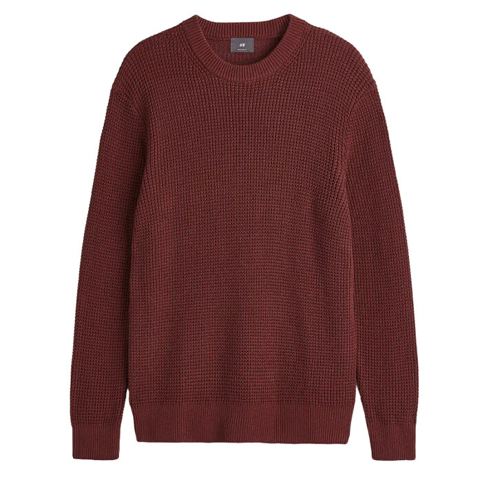 

Джемпер H&M Regular Fit Waffle-knit, бордовый, Красный