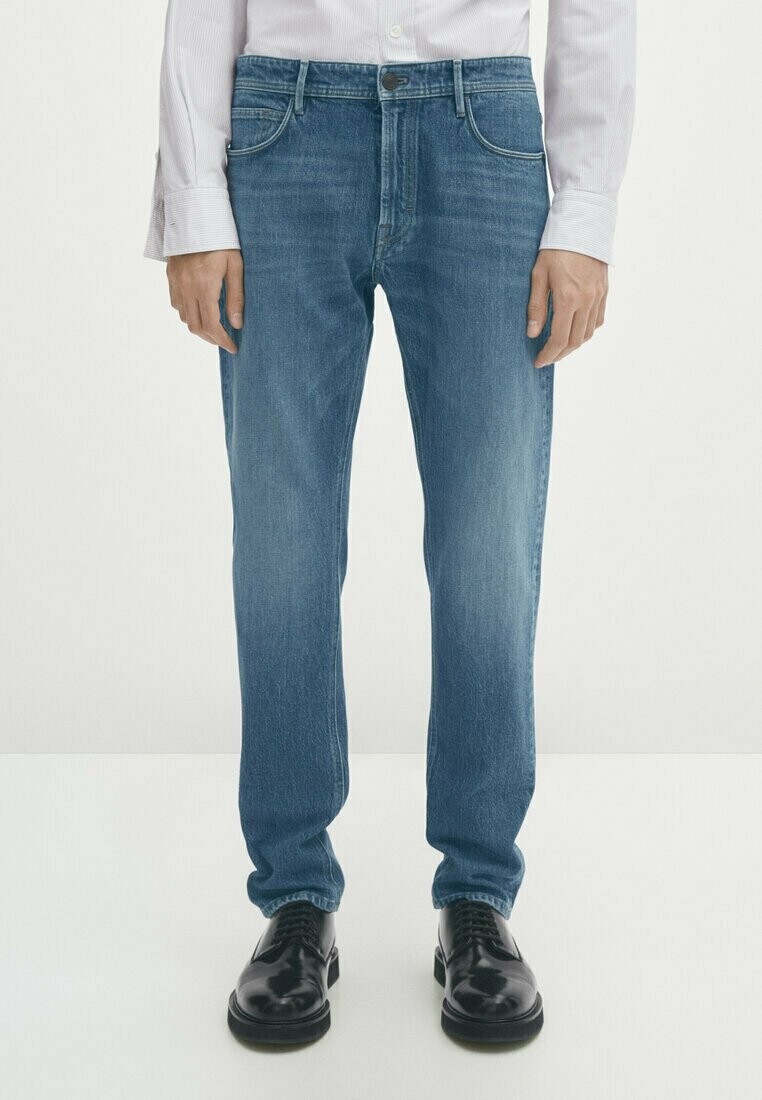 

Джинсы-сигареты Mid Stonewash Massimo Dutti, цвет blue black denim