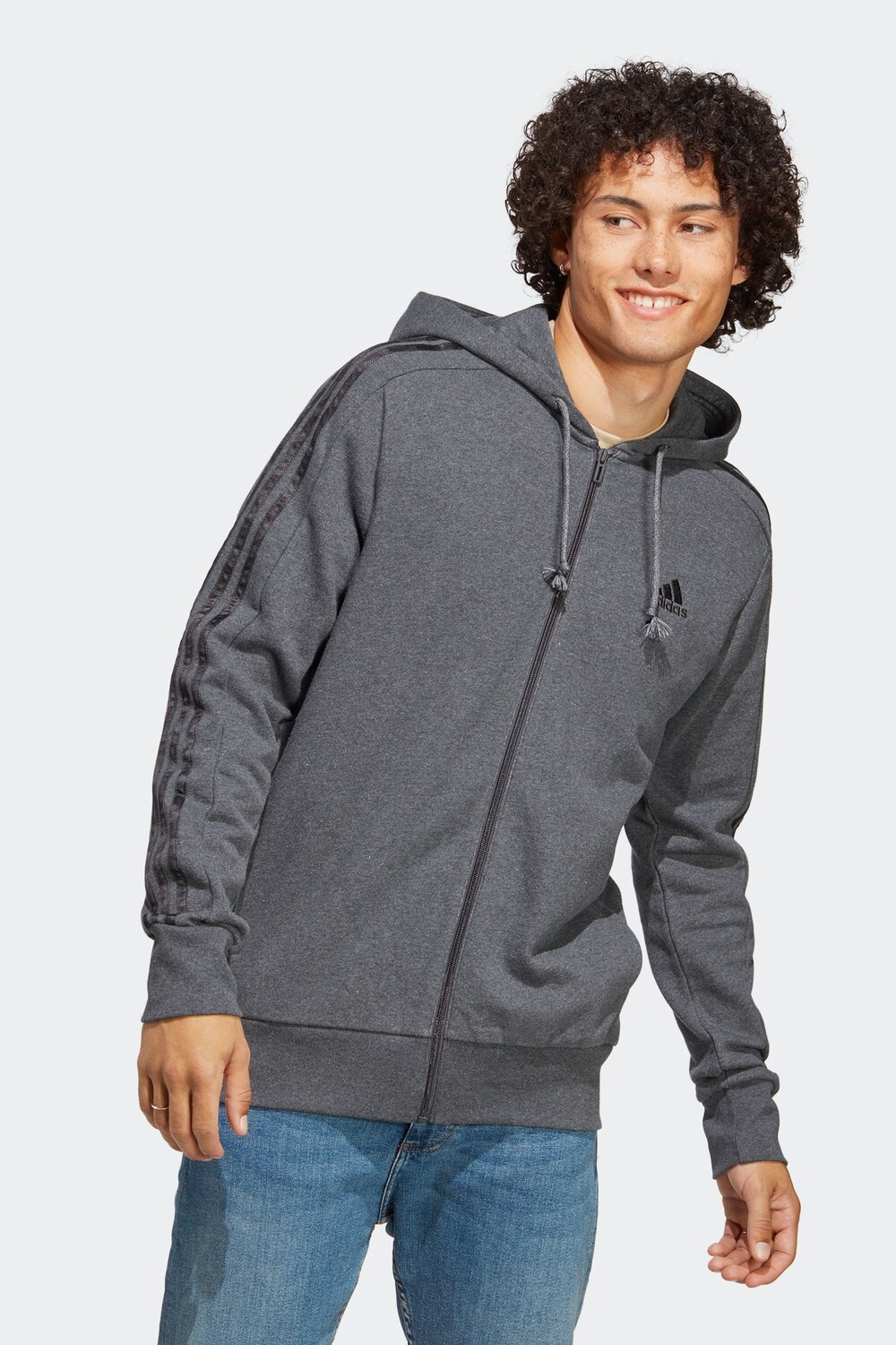 

Худи Sportswear Essentials из махровой ткани с тремя полосками и застежкой-молнией adidas, серый