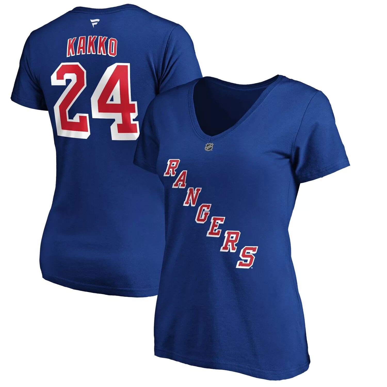 

Женская футболка Fanatics с v-образным вырезом и фирменным логотипом Kaapo Kakko New York Rangers с аутентичным названием и номером Stack Fanatics