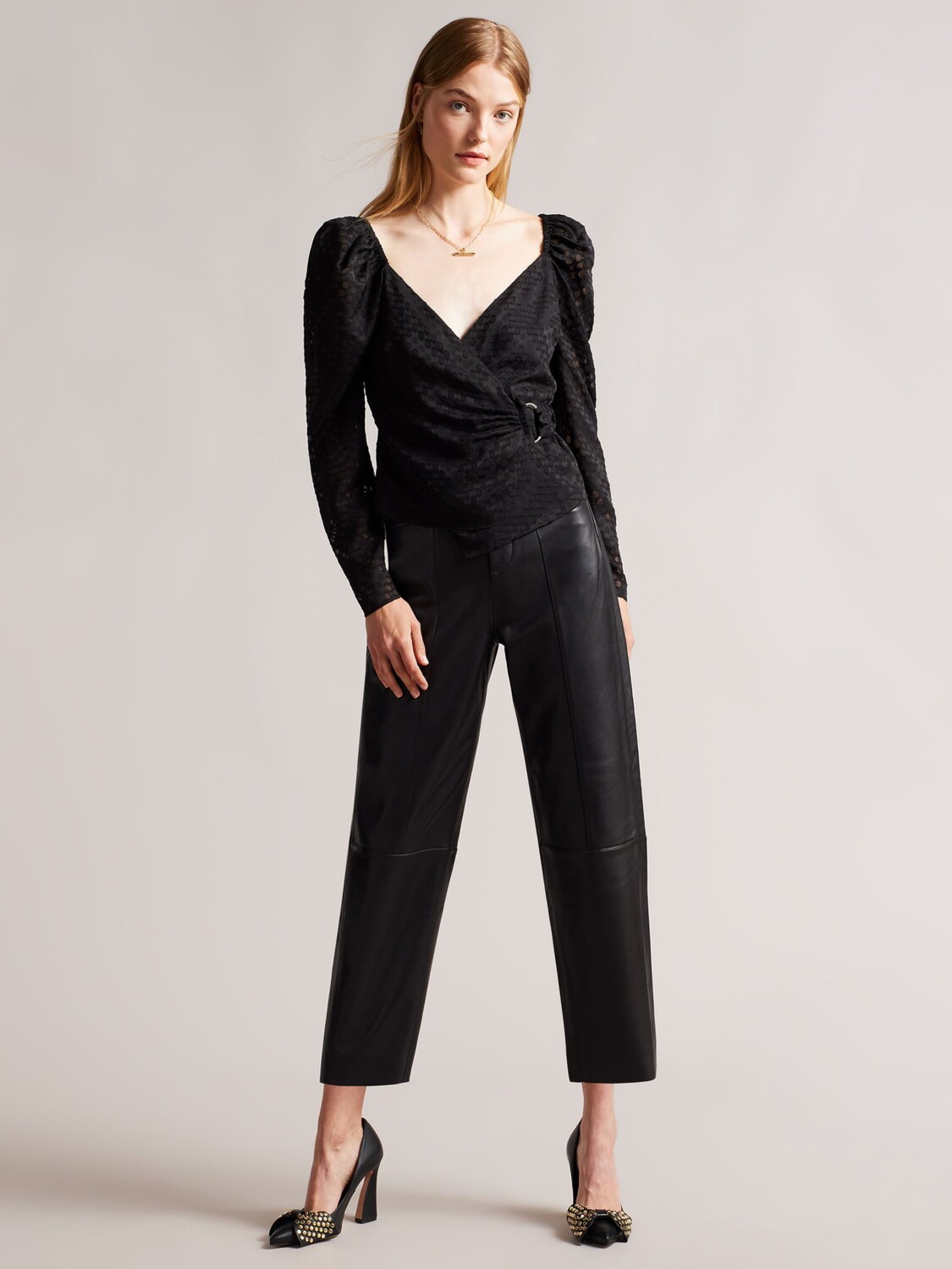 

Укороченные кожаные брюки Ted Baker Aubinn, черные