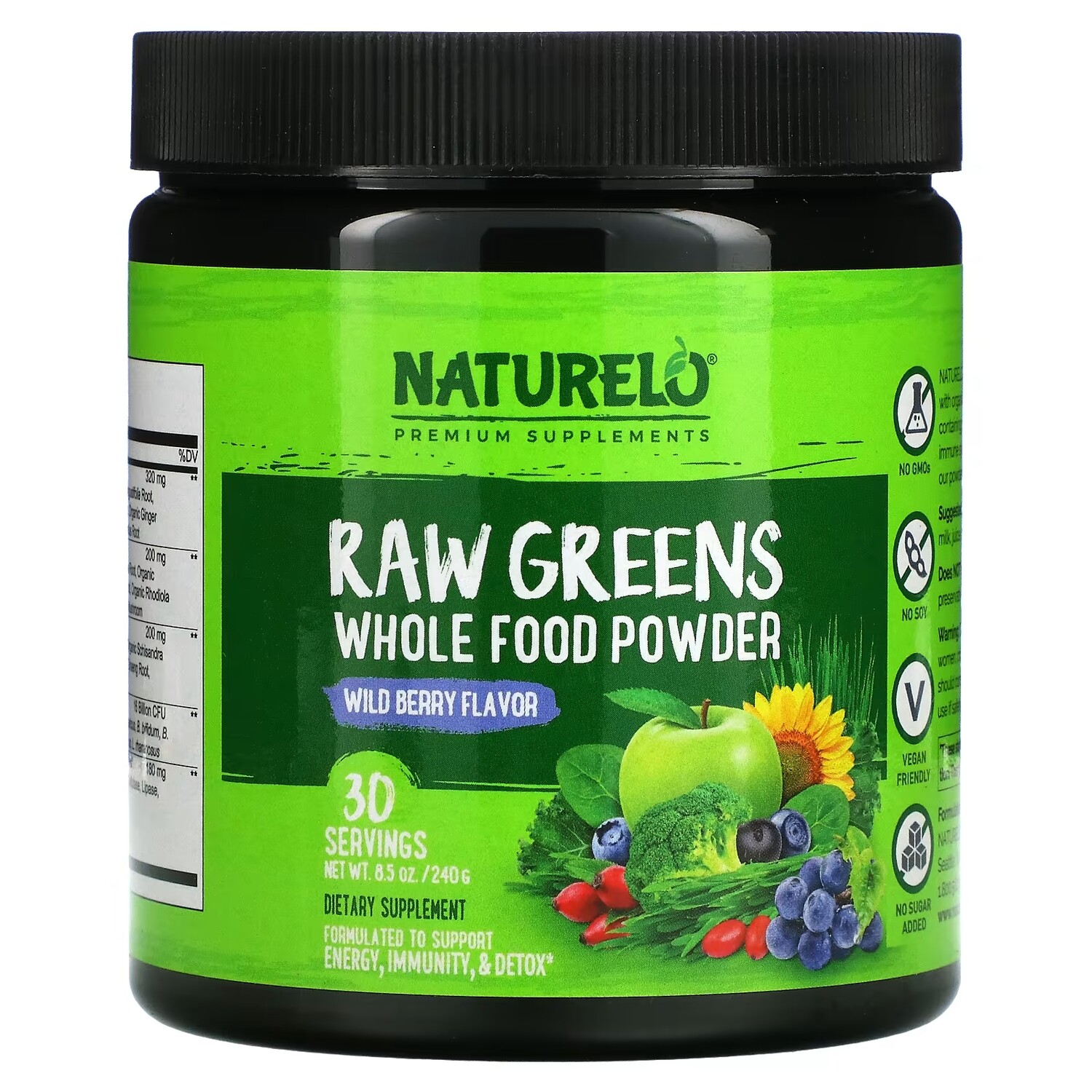 

Порошок из Цельных Продуктов NATURELO Raw Greens, лесные ягоды, 240 г