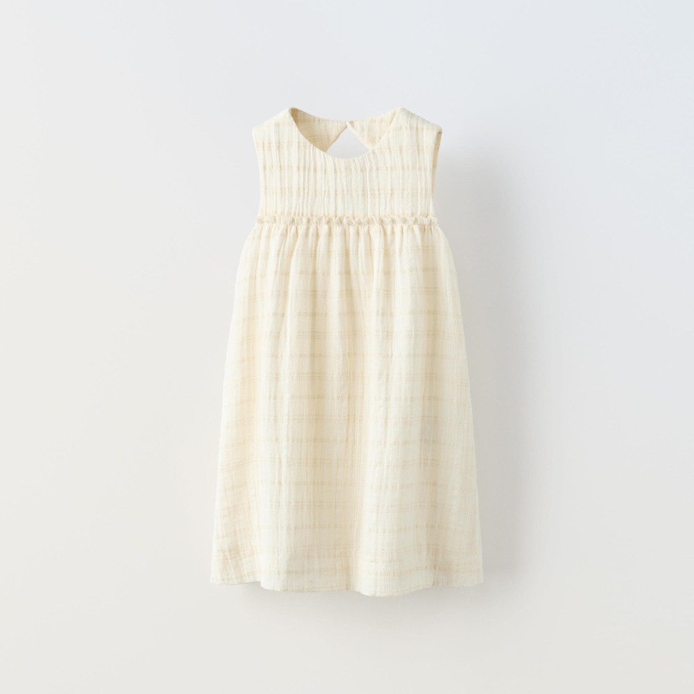 Платье Zara Textured, желтовато-белый