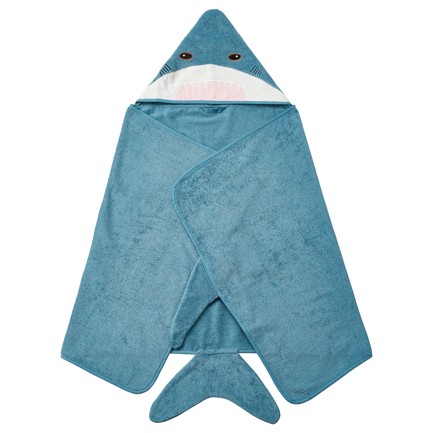 цена BLÅVINGAD БЛОВИНГАД Полотенце с капюшоном, в форме акулы/серо-голубой, 70x140 см IKEA