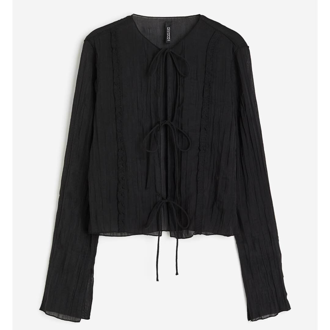 

Тонкий топ с кружевом спереди H&M,черный