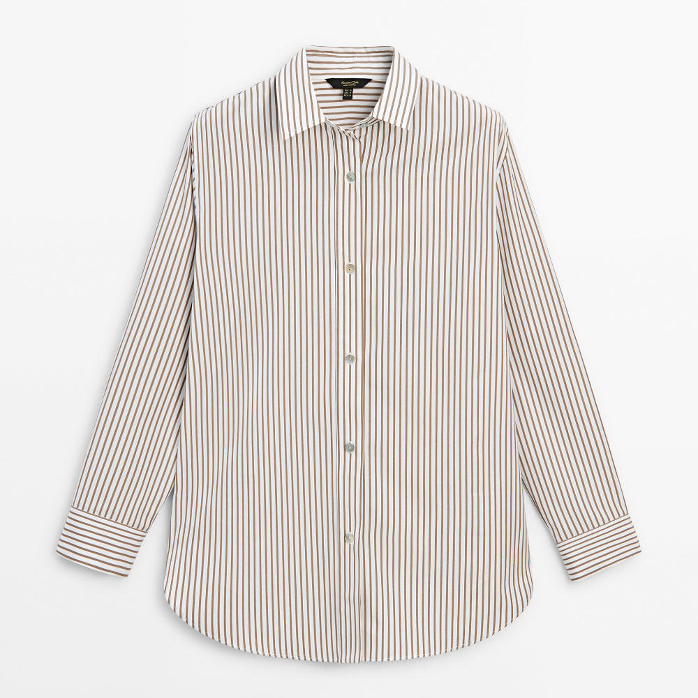 Рубашка Massimo Dutti Striped Poplin, бежевый рубашка massimo dutti regular fit striped poplin cotton белый
