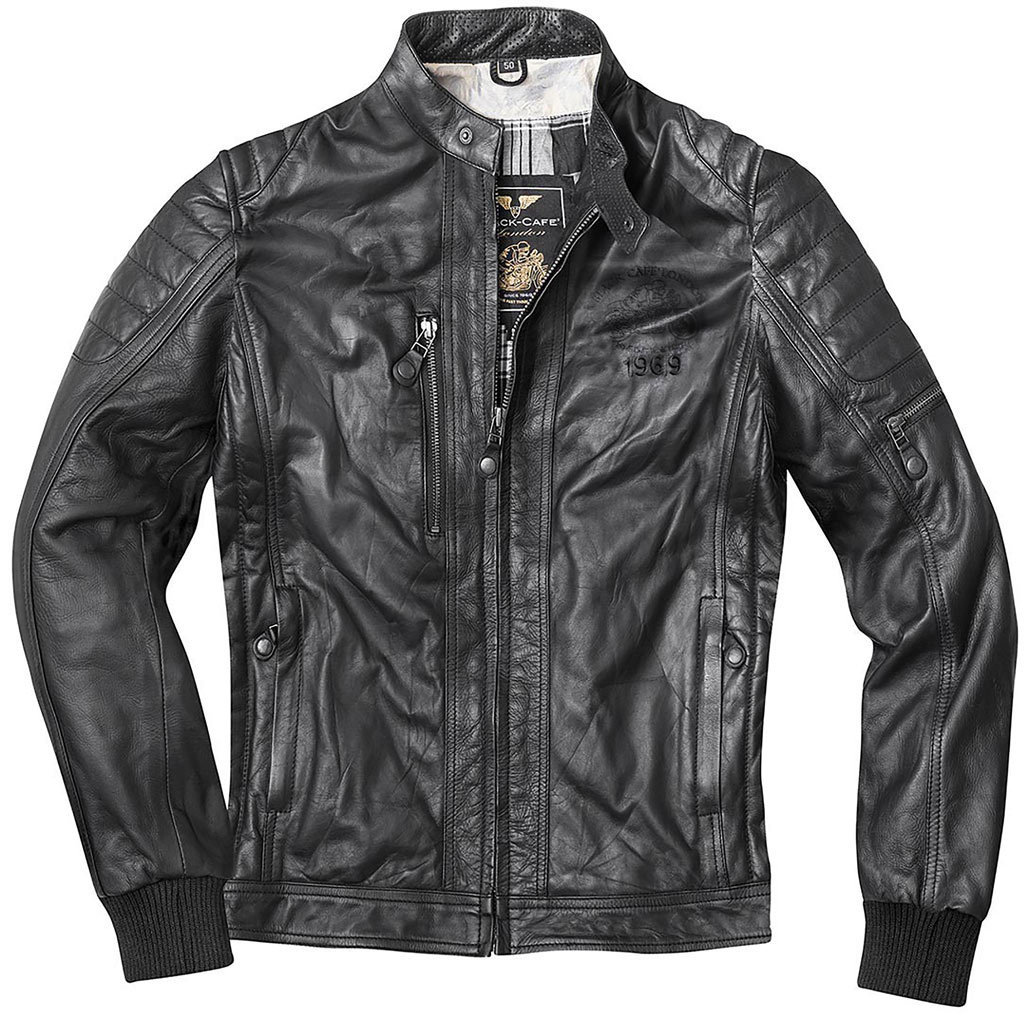 Мотоциклетная кожаная куртка Black-Cafe London Detroit с коротким воротником, черный куртка кожаная grand canyon laxey мотоциклетная черный