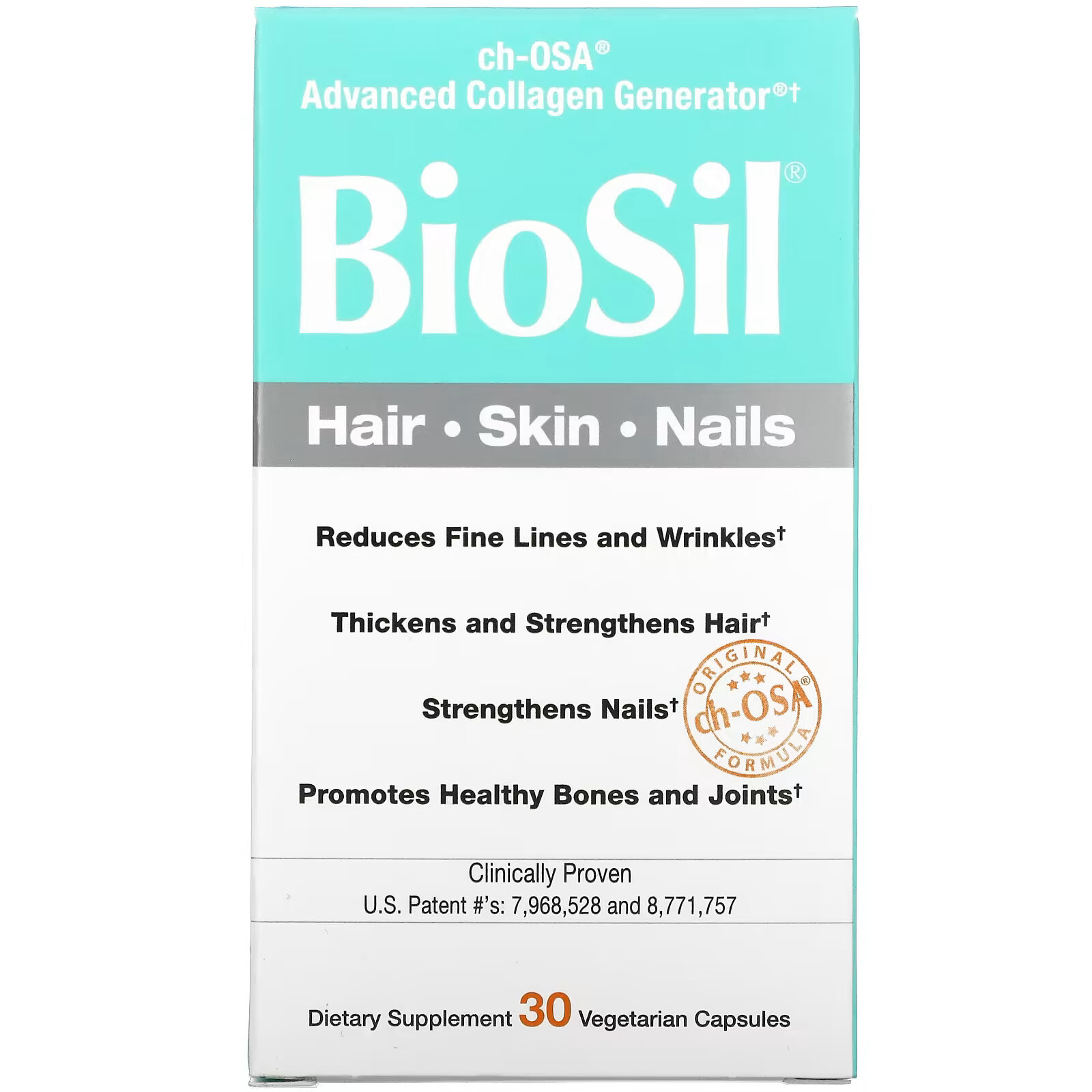 BioSil, ch-OSA, улучшенный источник коллагена, 30 вегетарианских капсул