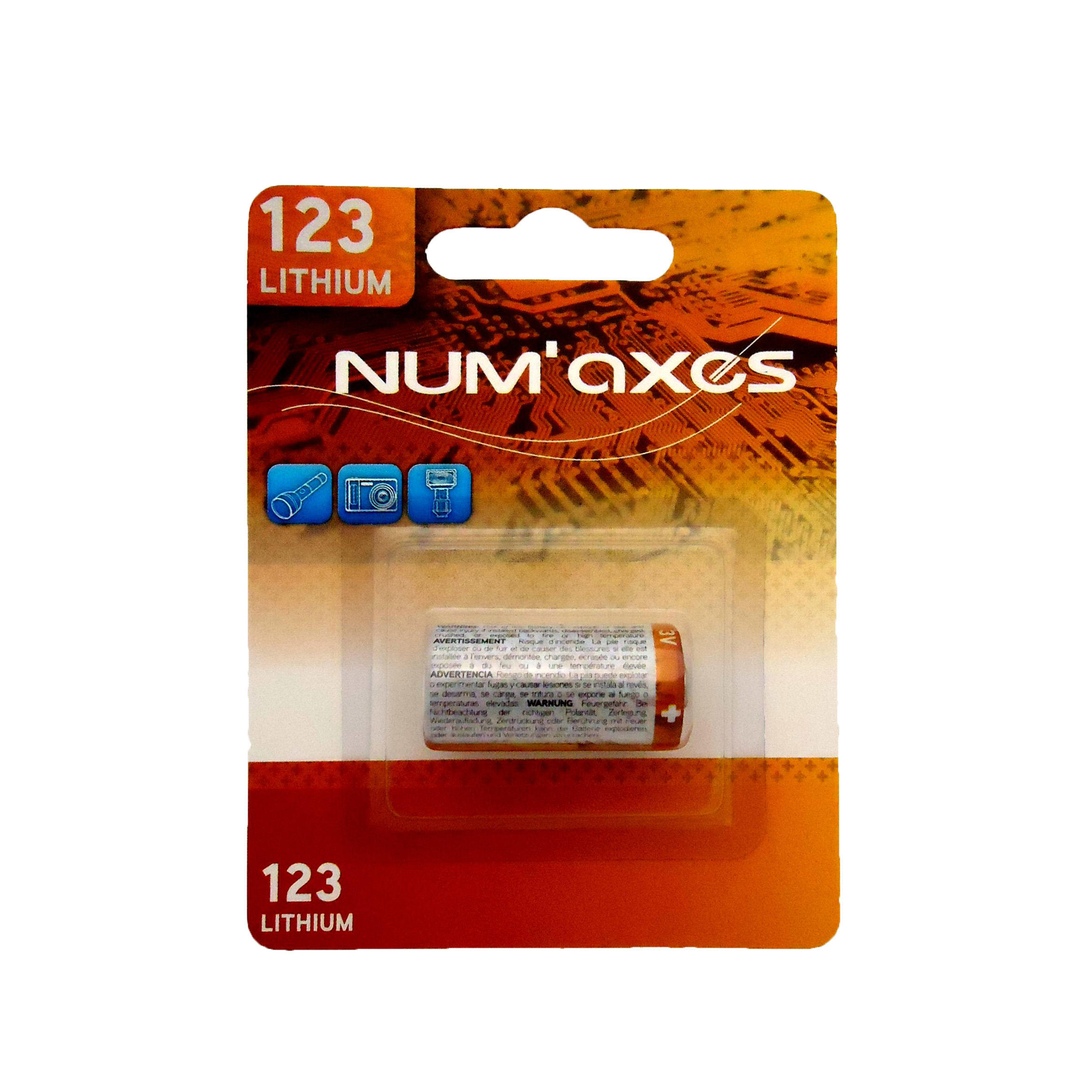 Литиевая батарея Numaxes CR123A 3 В, оранжевый