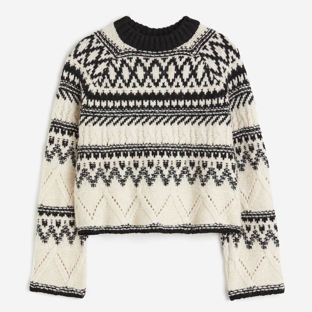 цена Свитер H&M Jacquard-knit, кремовый/черный