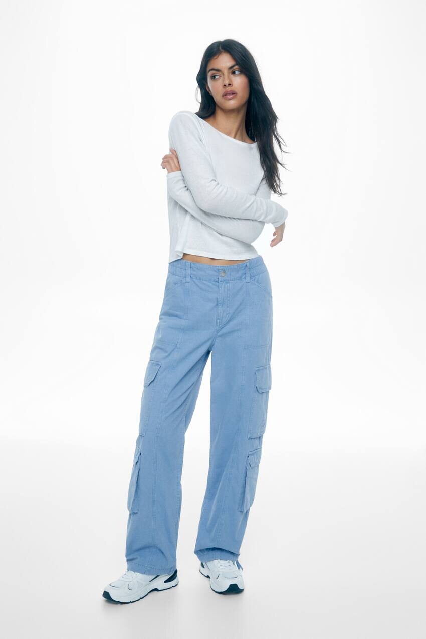 

Брюки карго с эластичным поясом Pull&Bear, синий