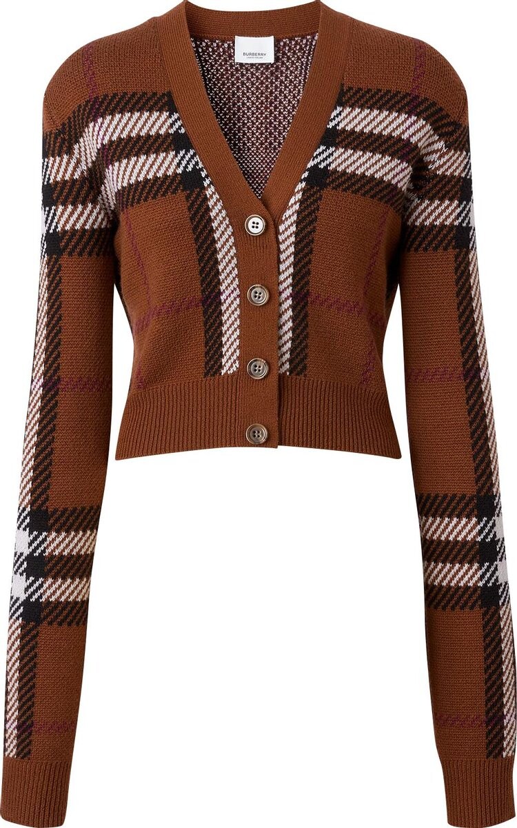 

Кардиган Burberry Jacquard Check Cropped Cardigan 'Dark Birch Brown', коричневый