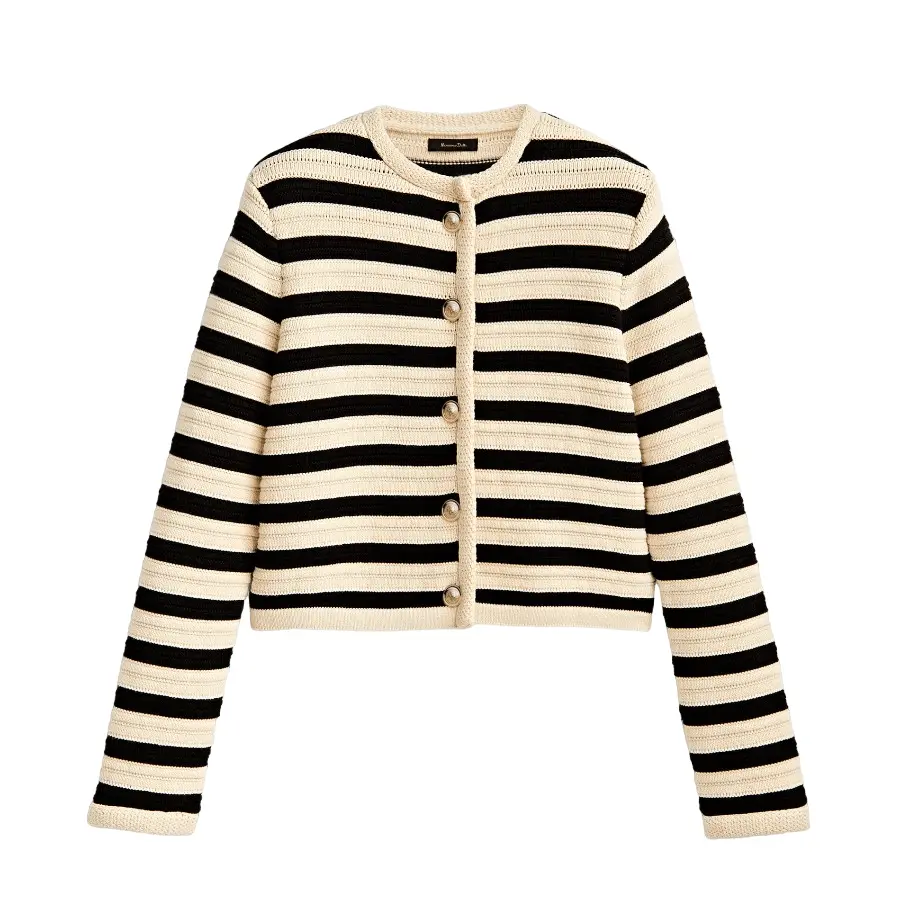 

Кардиган Massimo Dutti Striped Knit With Buttons, кремовый/черный