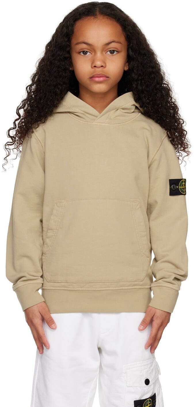 

Детская худи бежевого цвета, окрашенная в готовом виде Stone Island Junior