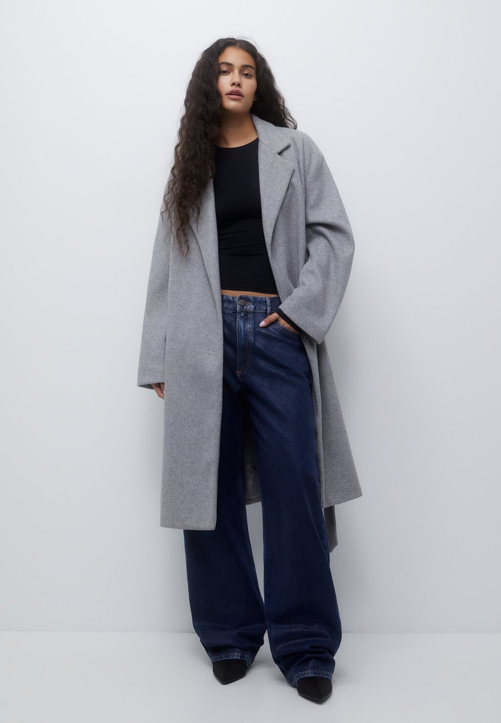 

Пальто классическое Texture With Belt PULL&BEAR, цвет grey