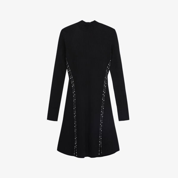 

Трикотажное платье мини с длинными рукавами и заклепками The Kooples, черный