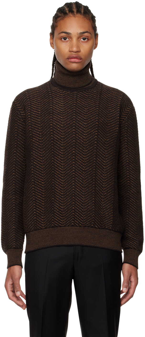 

Черно-коричневая водолазка с узором \елочка\"" ZEGNA, Черный