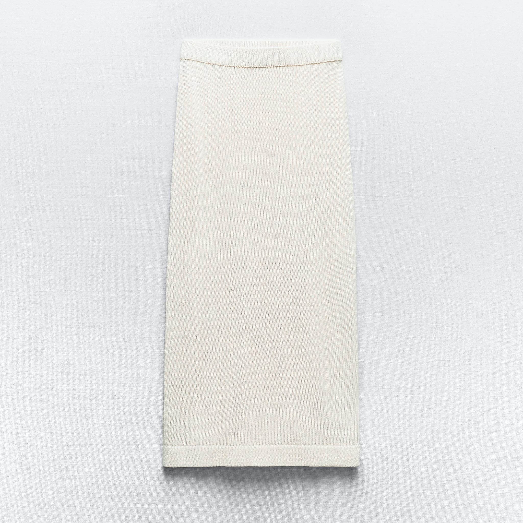 цена Юбка миди Zara Linen Blend Plain Knit, белый