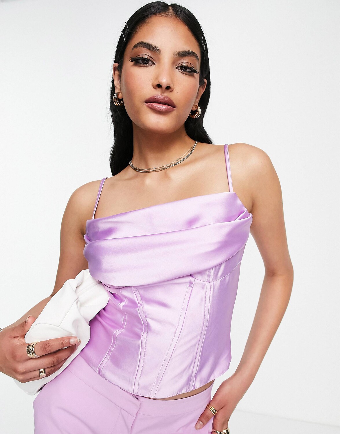 

Сиреневый атласный корсет с воротником-хомутом и отстрочкой ASOS DESIGN